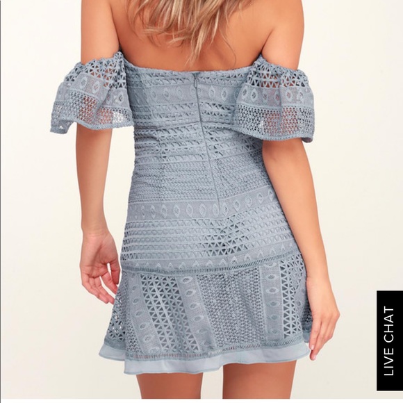 BLUE LACE OFF-THE-SHOULDER DRESS - Picture 2 of 4